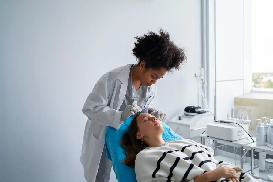 Side view doctor explaining radiography